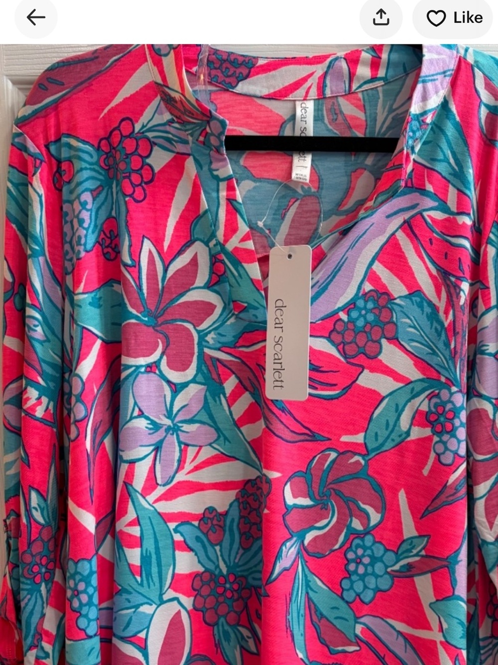New! Dear Scarlett Pullover Shirt 3/4 Sleeve Roll Tab Blouse Floral lightweight - Picture 5 of 6